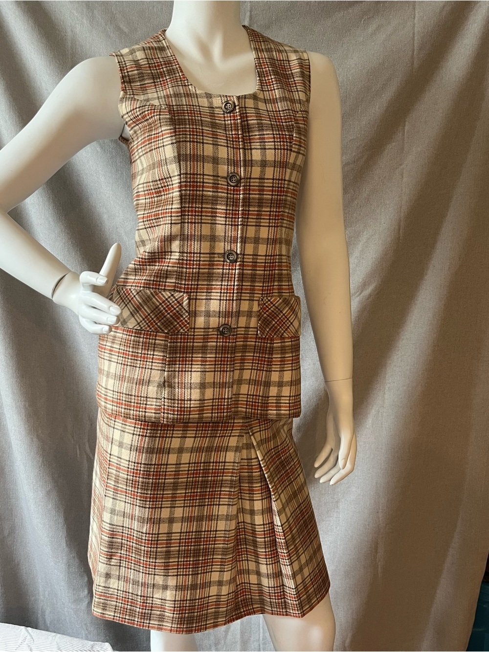 Vintage Two-Piece Tartan Wool Vest Suit XS